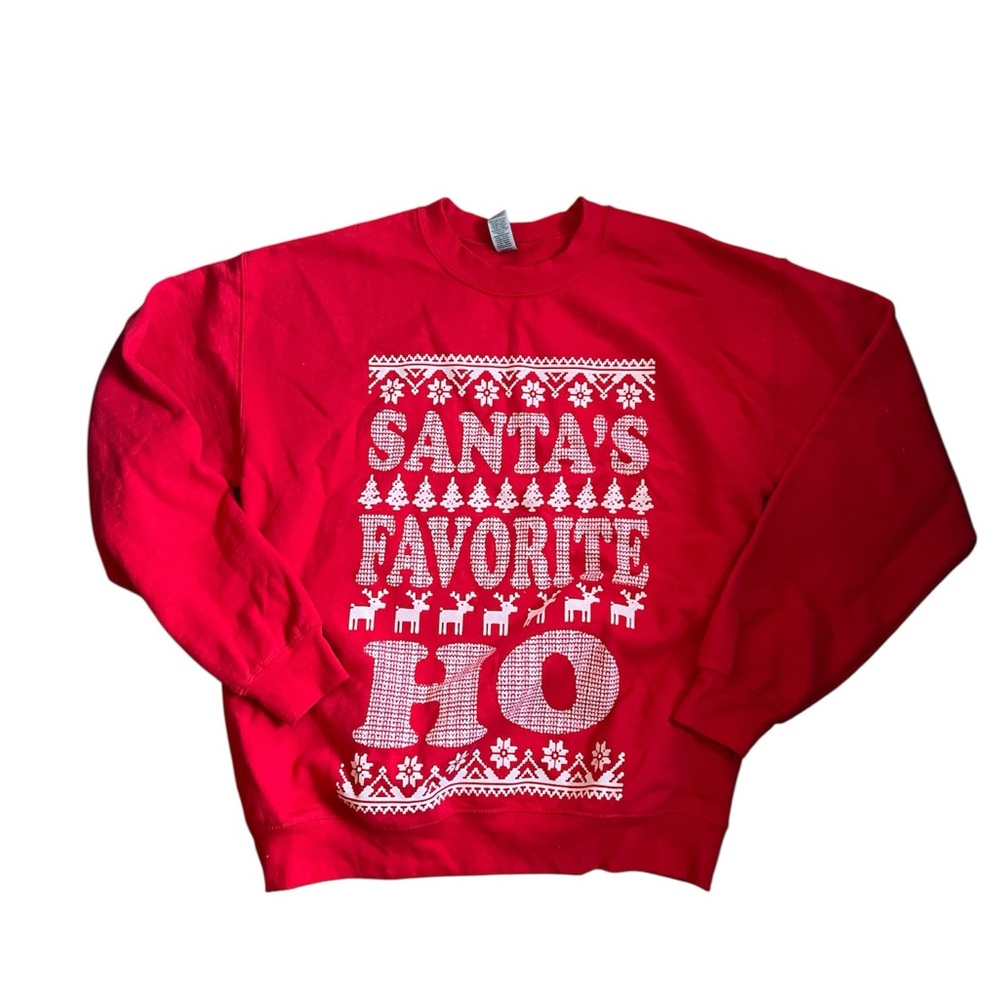 Gildan | Red Crewneck Ugly Christmas Santa Favorite Ho Sweatshirt Size Medium